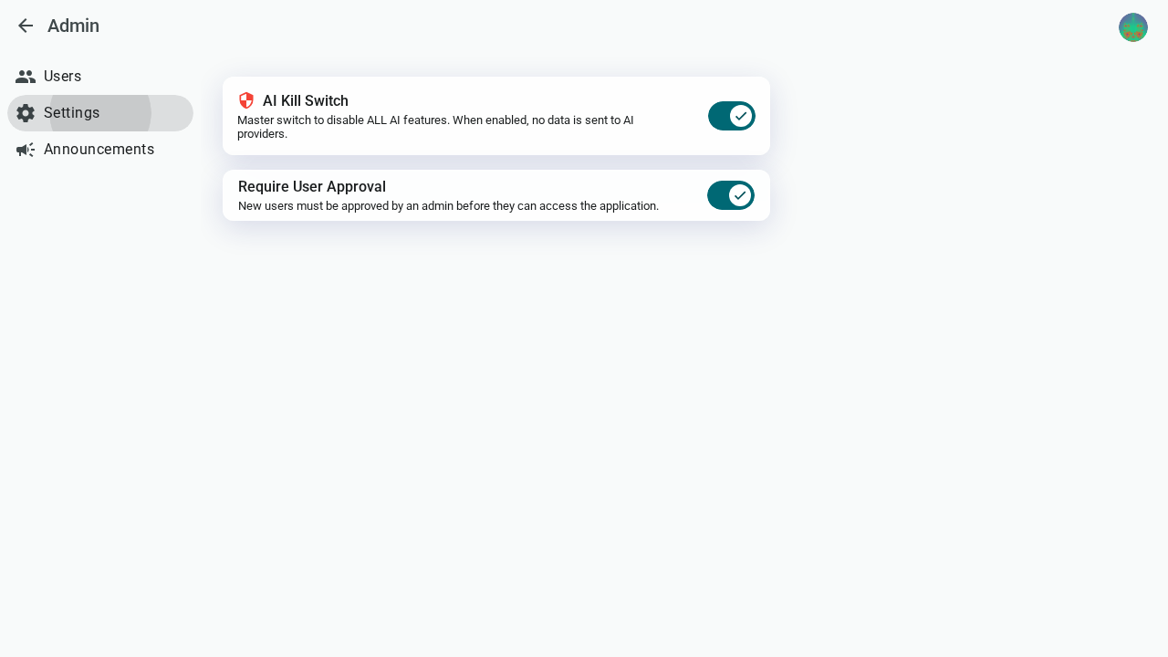 AI Kill Switch Settings in Admin Panel