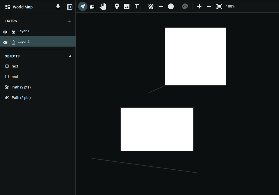 A canvas element open in the editor showing the sidebar, toolbar, and drawing stage