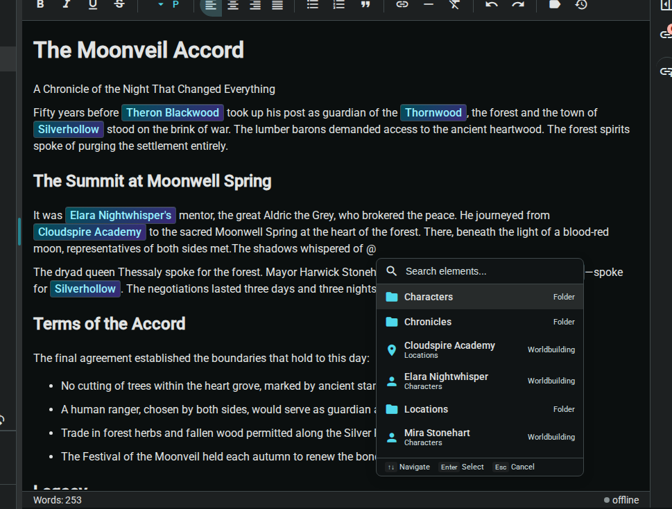 The @ popup appears when you type @
