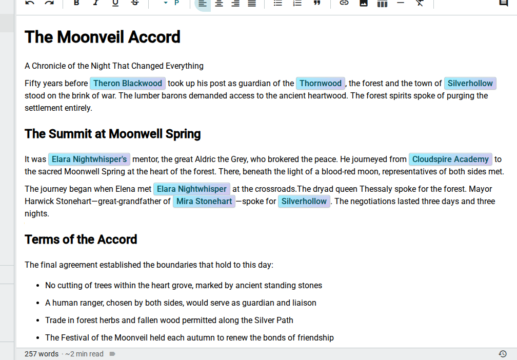 @mention — inserted link, light