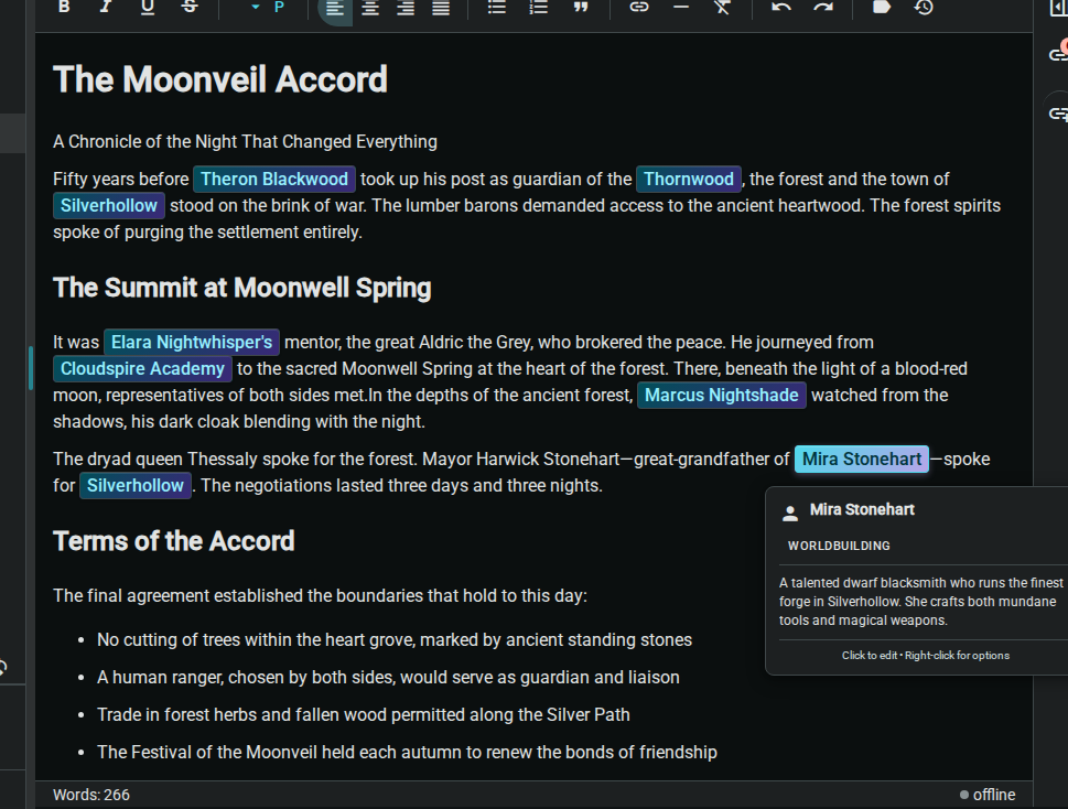 Element reference displayed in the editor