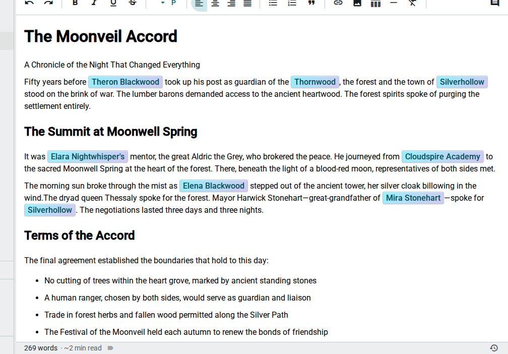 @mention — character link in text, light