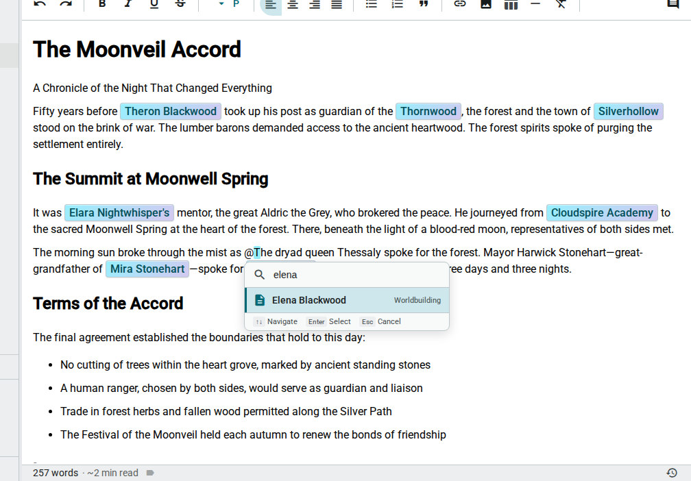 @mention — character search, light