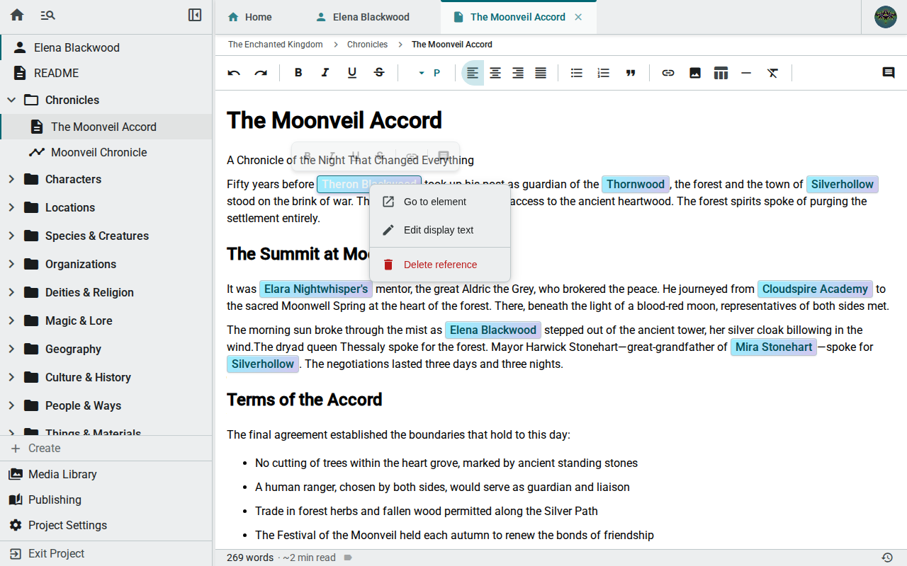 Element reference context menu — light