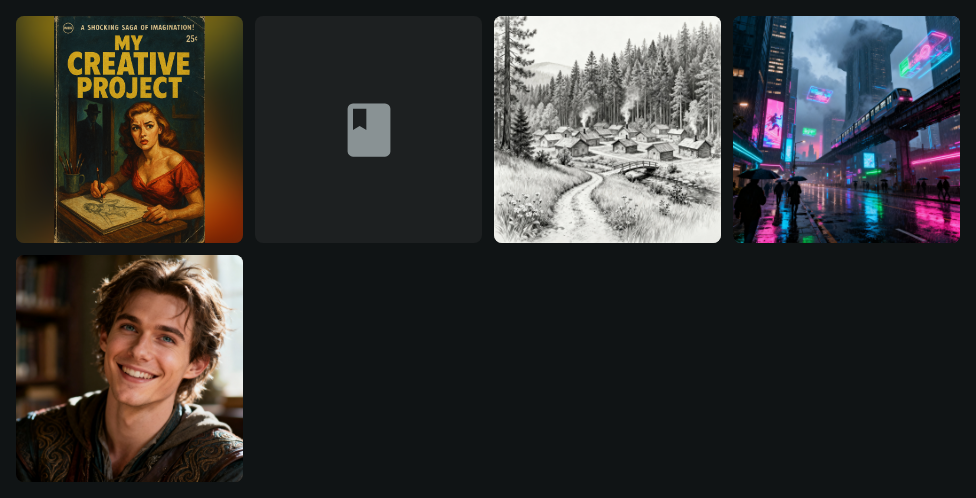 Media gallery grid — dark