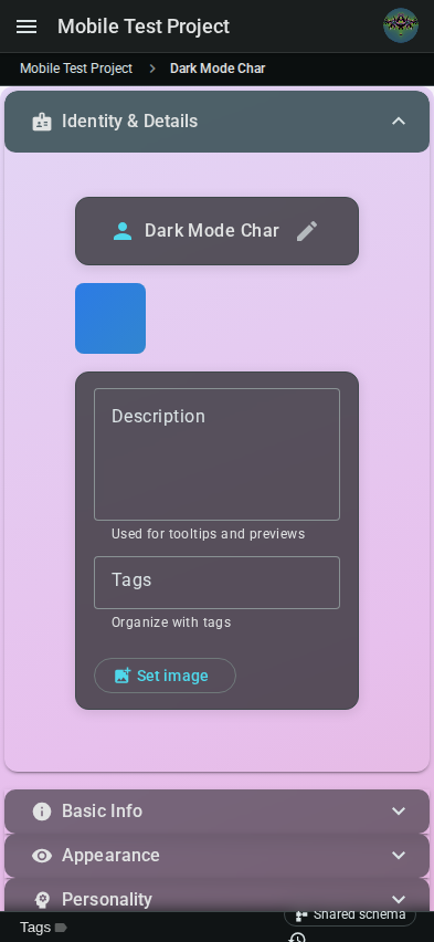 Mobile accordion — dark mode