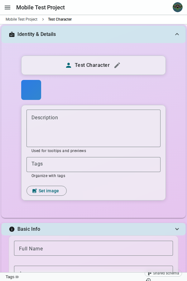 Mobile tab fields — small tablet