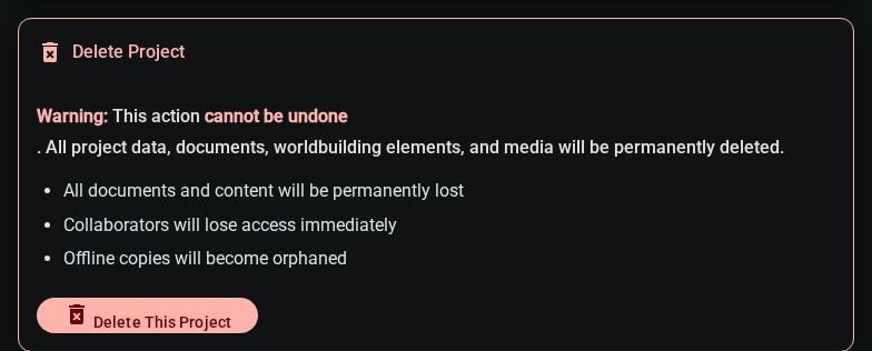 Delete Project card in the Danger Zone