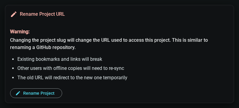 Rename project card in the Danger Zone