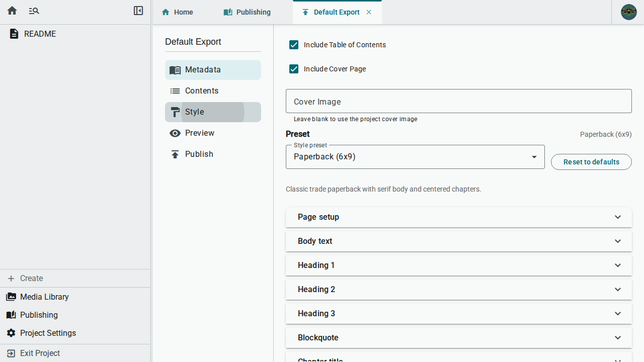Publish style overview — light