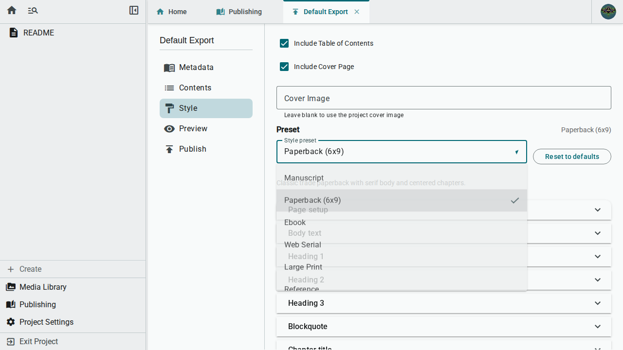 Style preset dropdown — light