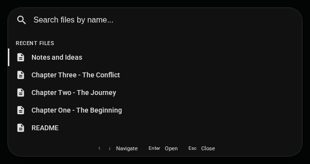 Quick Open dialog showing search results