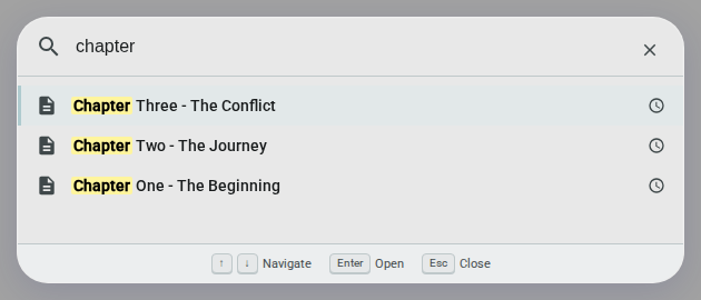 Quick Open search — light