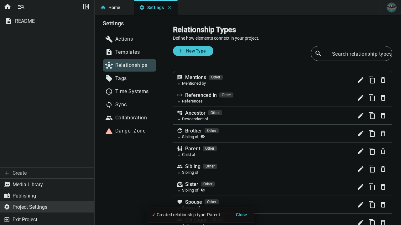 Relationship type card — dark
