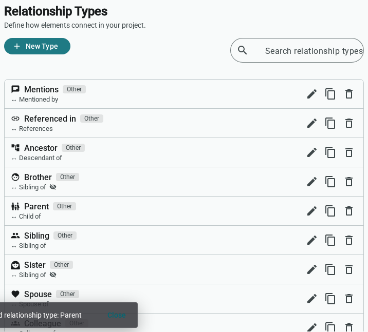 Relationship types grid (showcase)