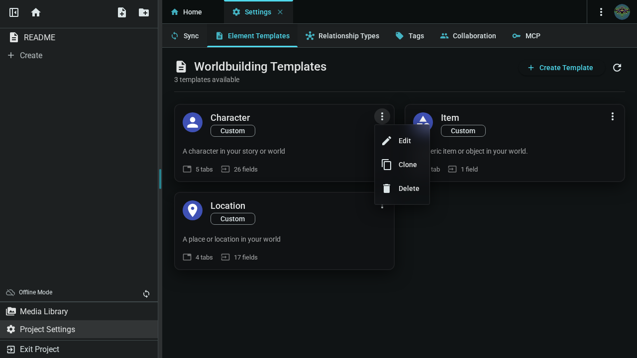 Clone option in template card menu