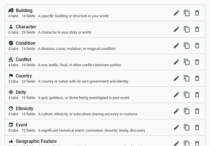 Templates list section — light