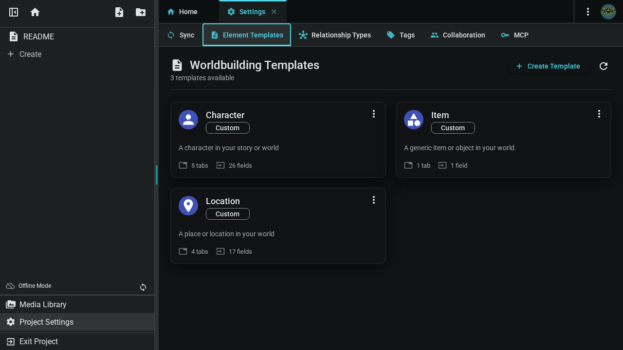Element Templates tab showing template cards