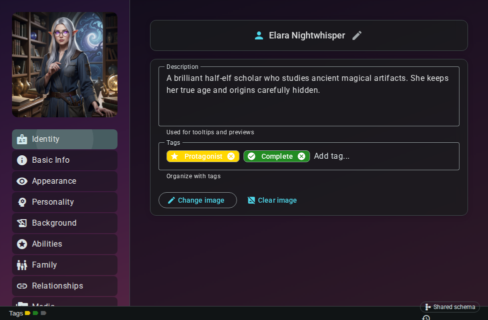 Worldbuilding editor overview — dark