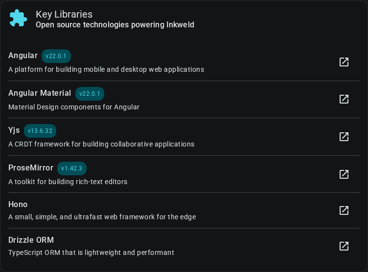 About — libraries card, dark