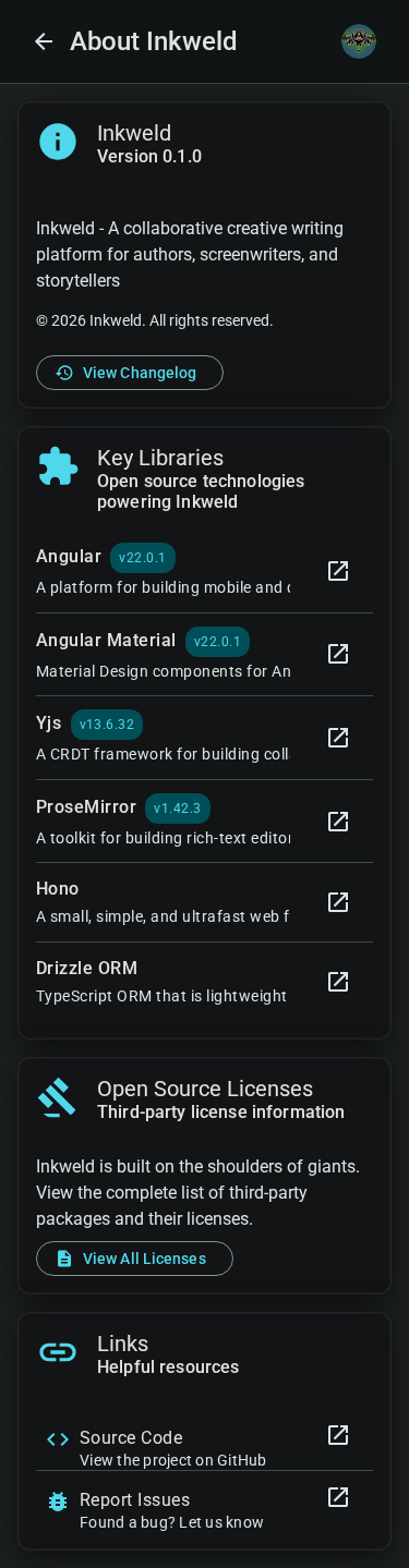 About page — mobile, dark