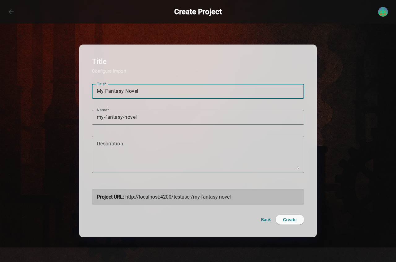 Create project — details form, light