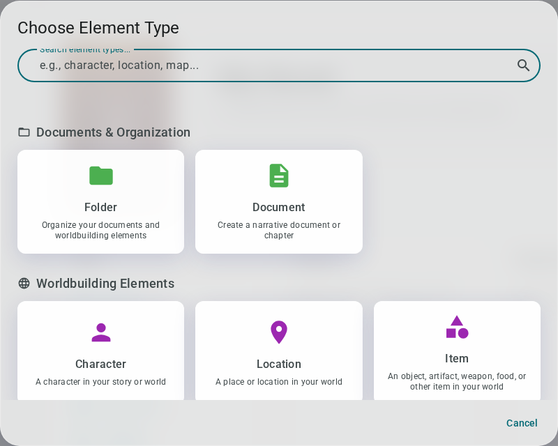 Element type chooser dialog — light