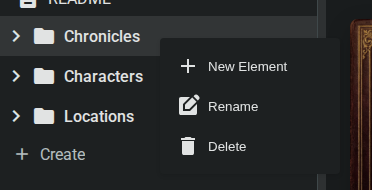 Folder context menu with New Element option