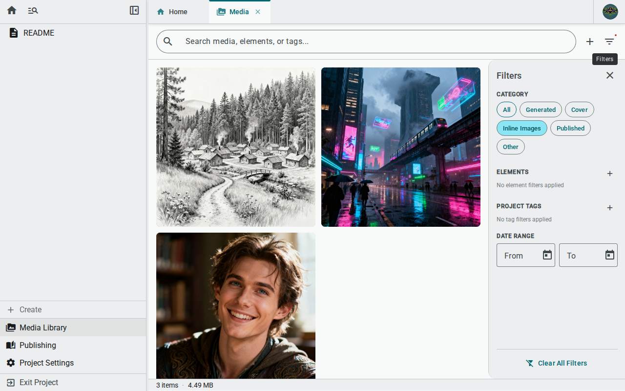 Media tab — filtered by inline images