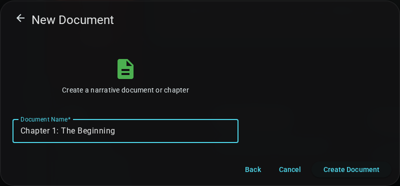 New document naming dialog