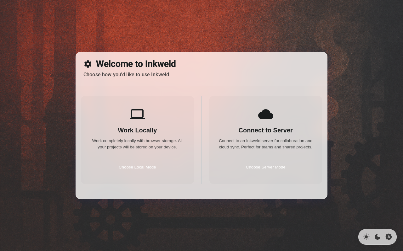 Setup — mode selection, light