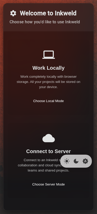 Setup — mode selection, mobile, dark