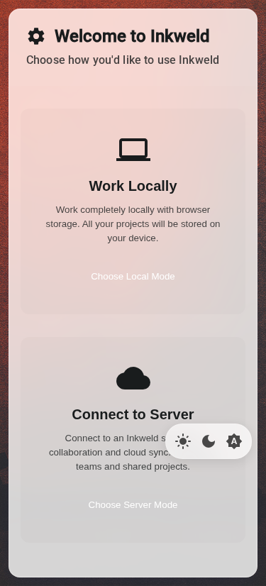 Setup — mode selection, mobile, light