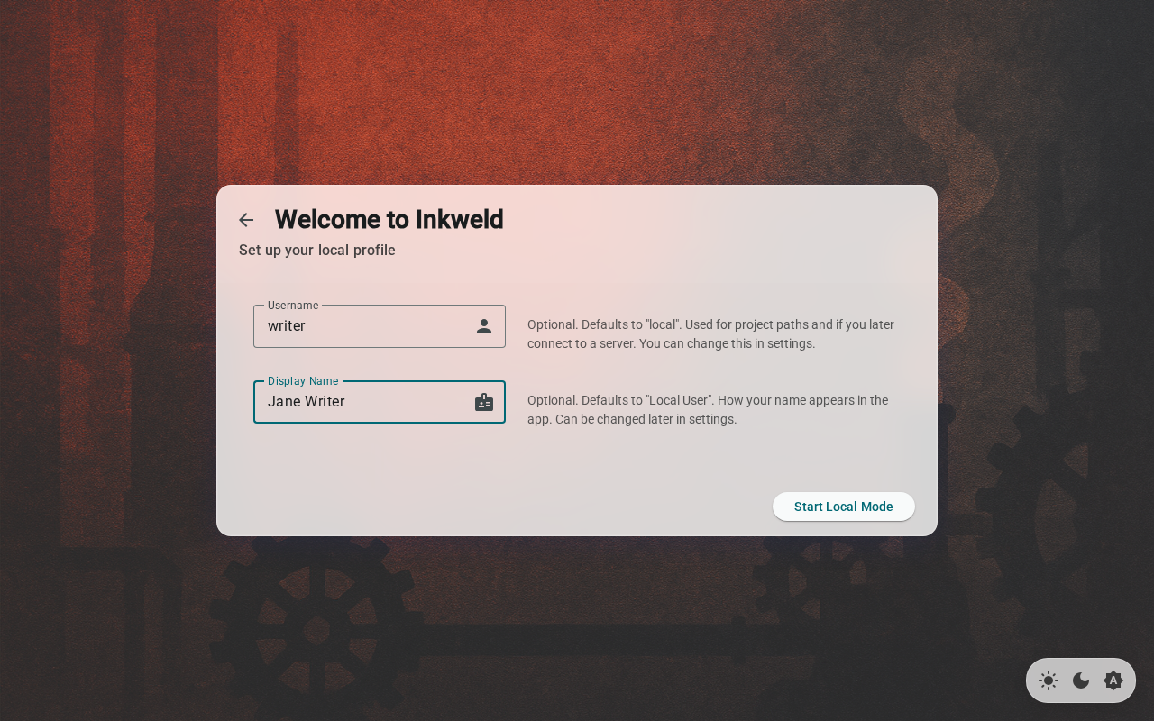 Setup — offline profile form, light
