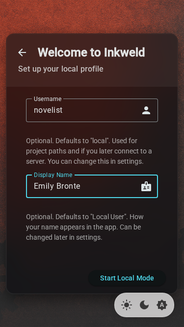 Setup — offline profile, mobile, dark