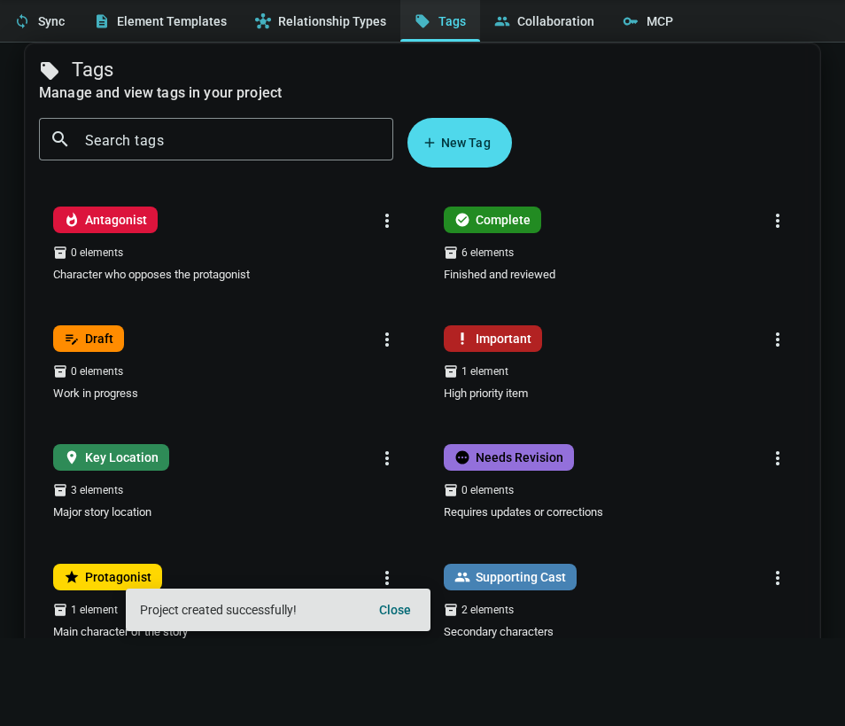Tags management tab in project settings