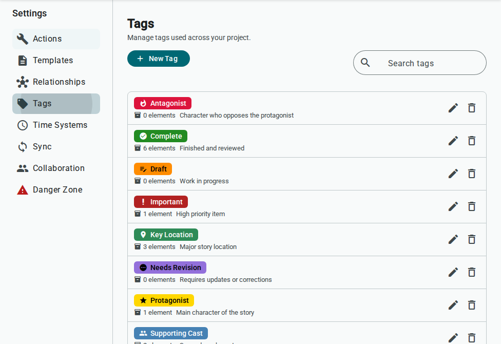 Tags tab — light
